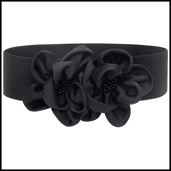 Wide Stretch Belt Elastic Chunky Waist Cinch Flower Accent Snap Closure main image 5